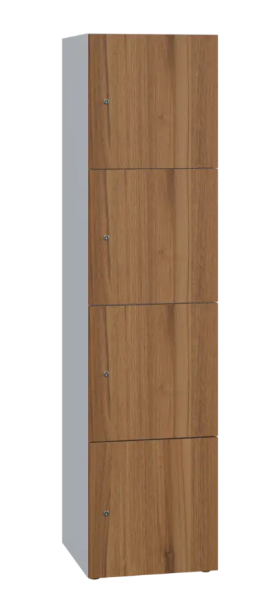 DOMINIT 44 úložná skříň 4-boxová, 1817x450x400 mm, korpus bílý, dvířka ořech světlý
